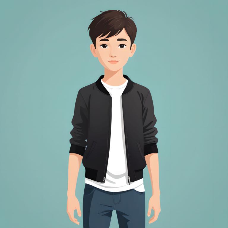 Illustration,Illustration, People, boy, 1boy, solo, male focus, jacket, shirt, pants, brown hair, jeans