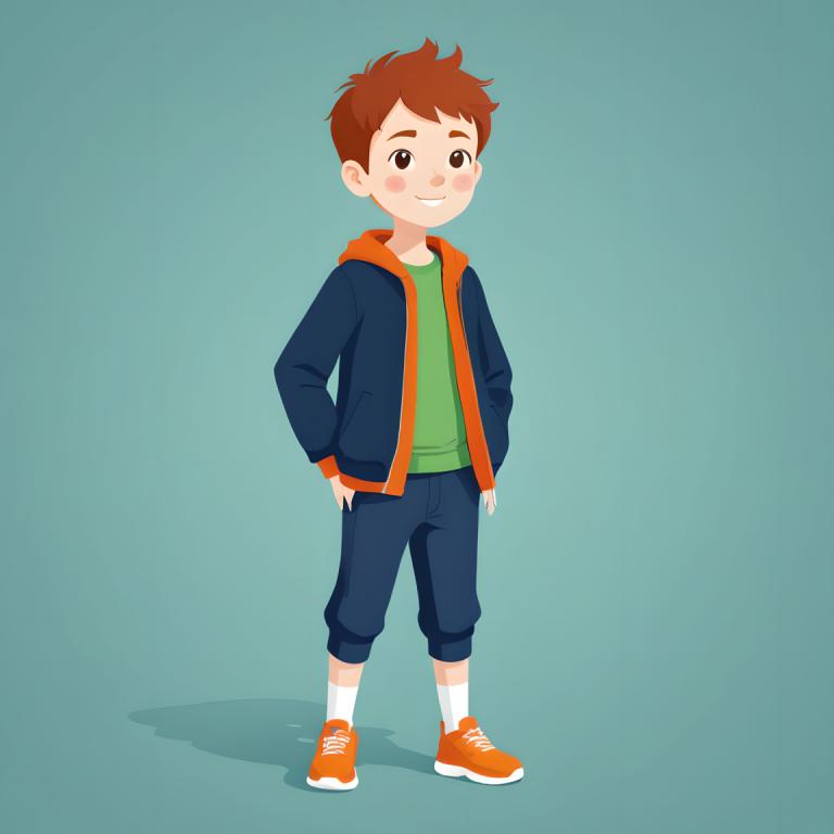 Ilustración,Ilustración, Gente, chico, 1 chico, enfoque masculino, solo, Pelo castaño, sonrisa, niño, zapatos