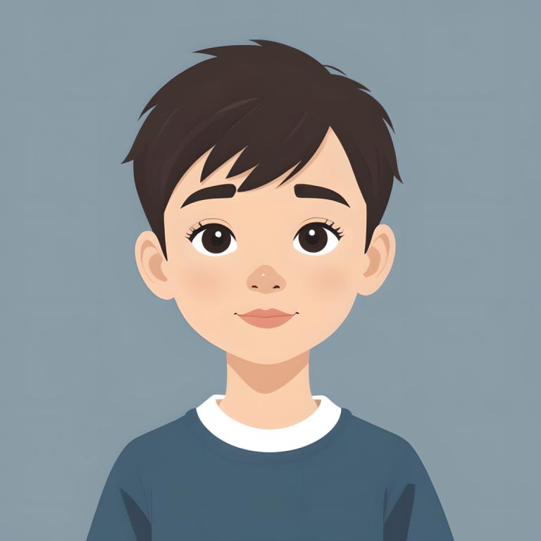 Illustration,Illustration, People, boy, 1girl, solo, brown hair, short hair, simple background