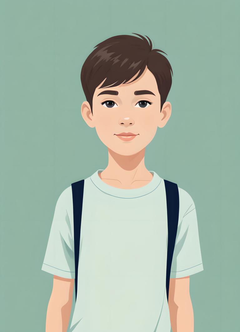 Illustration,Illustration, People, boy, solo, shirt, brown hair, 1boy, simple background, male focus