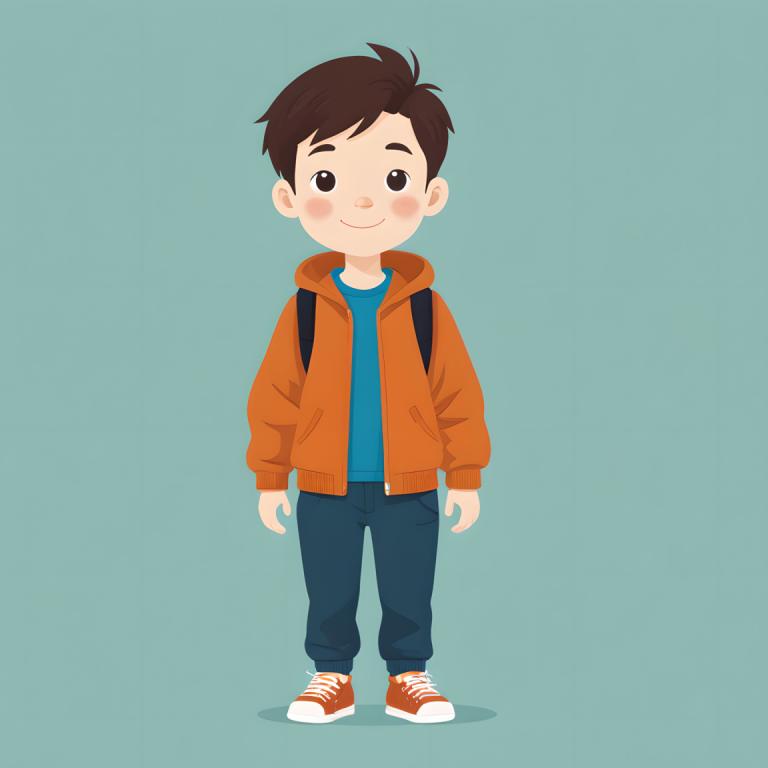 Illustration,Illustration, People, boy, 1boy, male focus, brown hair, smile, backpack, solo, blush stickers