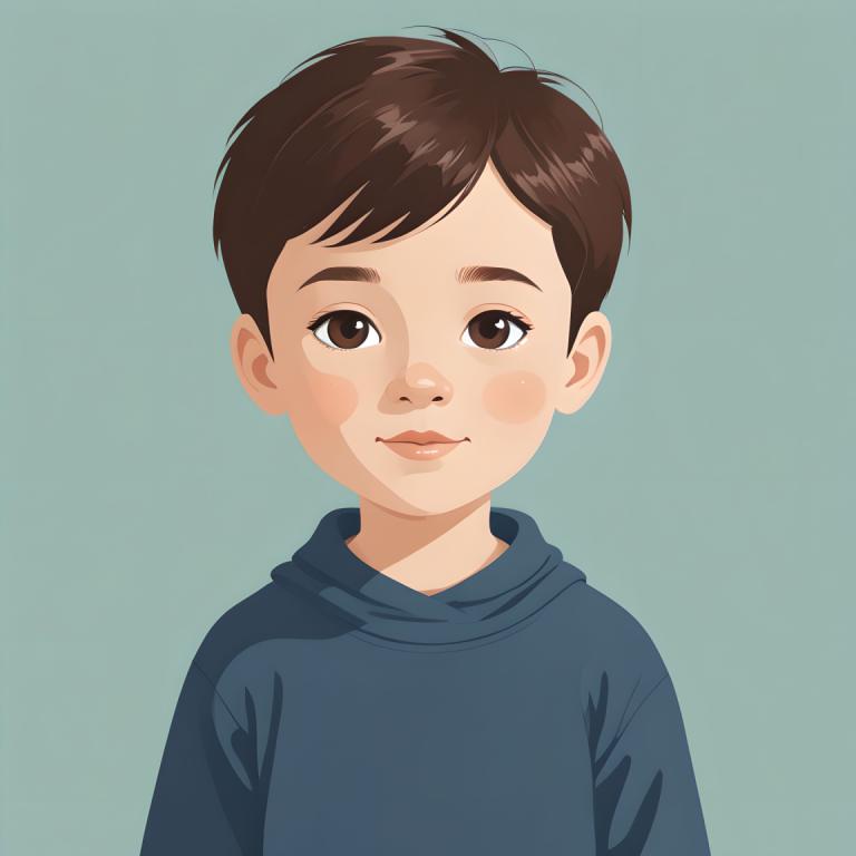 Illustration,Illustration, People, boy, solo, brown hair, brown eyes, looking at viewer, simple background