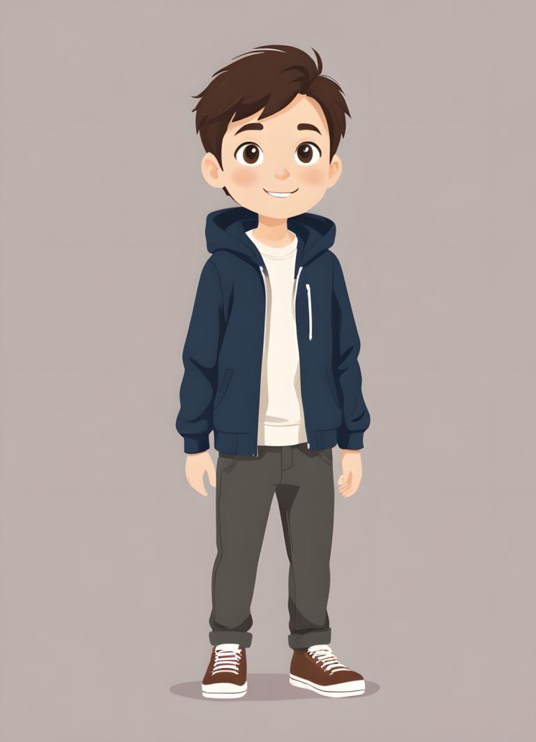 Illustration,Illustration, People, boy, 1boy, male focus, brown hair, brown eyes, smile, hood, hoodie, solo