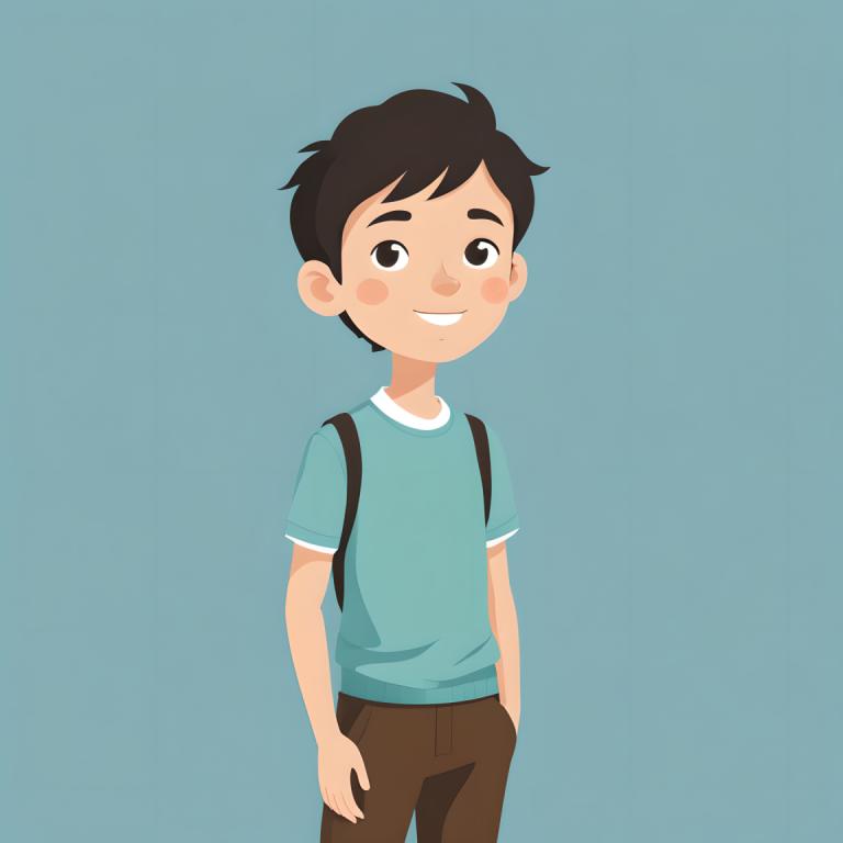 Illustration,Illustration, People, boy, 1boy, male focus, solo, smile, blush stickers, backpack, shirt