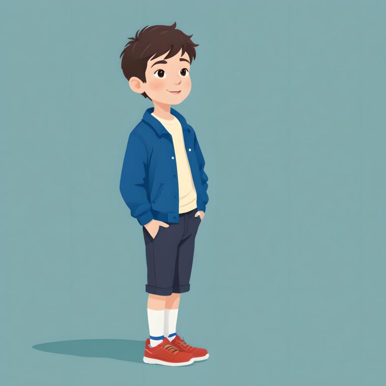 Illustration,Illustration, People, boy, solo, 1boy, male focus, red footwear, shoes, jacket, hands in pockets