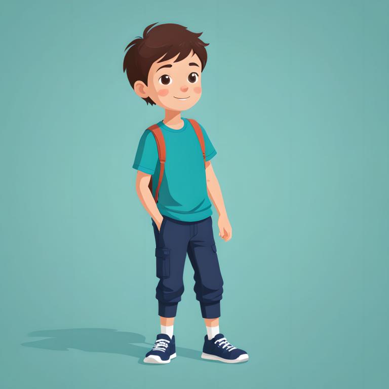 Illustration,Illustration, People, boy, 1boy, male focus, brown hair, solo, smile, shirt, backpack