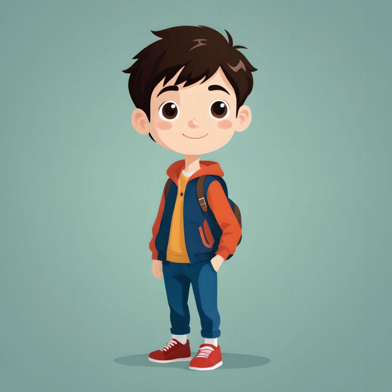 Illustration,Illustration, People, boy, 1boy, male focus, brown hair, brown eyes, backpack, smile, bag