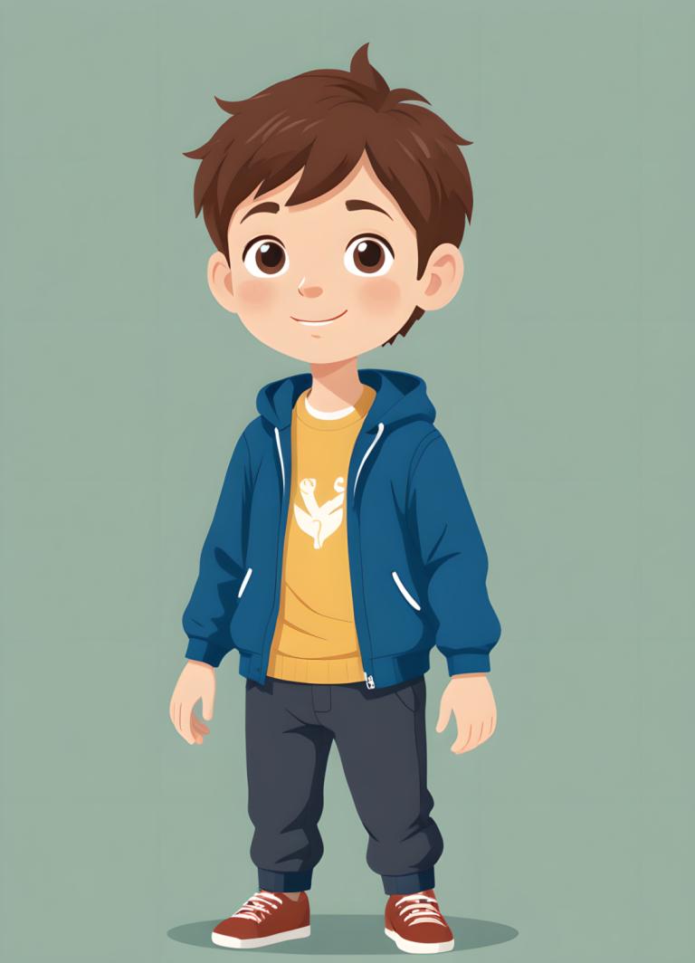 Illustration,Illustration, People, boy, 1boy, male focus, brown hair, brown eyes, solo, smile, hood, hoodie