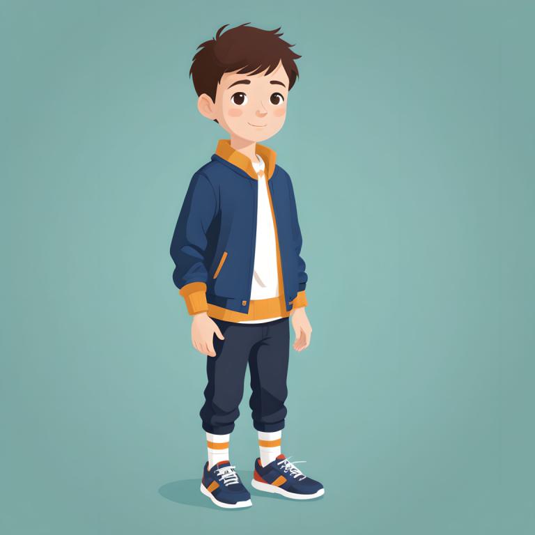 Illustration,Illustration, People, boy, 1boy, male focus, solo, brown hair, shoes, smile, brown eyes