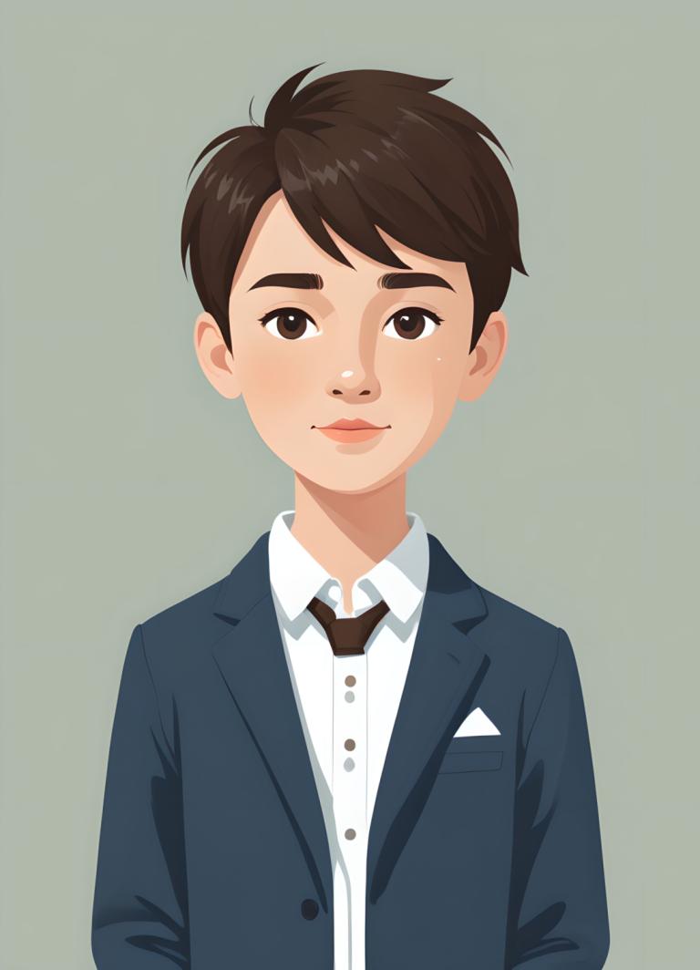 Illustration,Illustration, People, boy, solo, brown hair, 1boy, male focus, shirt, brown eyes, necktie