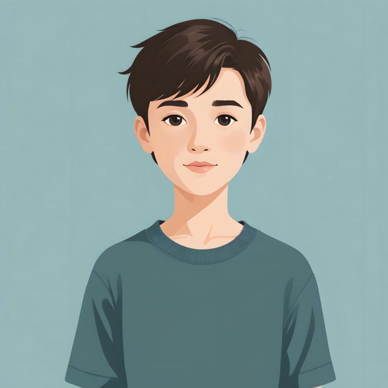 Illustration,Illustration, People, boy, solo, shirt, looking at viewer, brown hair, simple background, 1boy