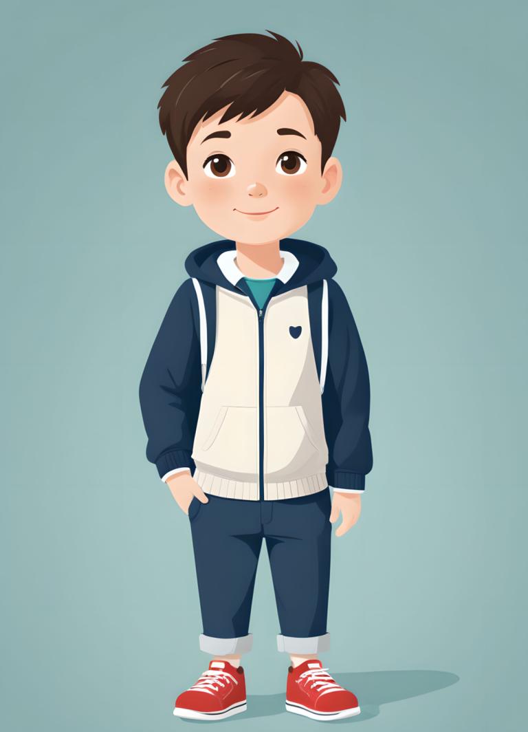 Illustration,Illustration, People, boy, 1boy, male focus, brown hair, brown eyes, smile, hoodie, hood, solo