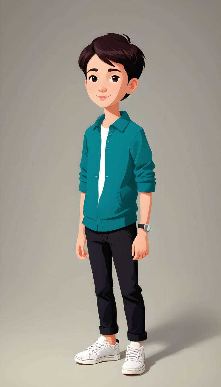 Illustration,Illustration, People, boy, solo, watch, shoes, shirt, 1boy, male focus, pants, wristwatch