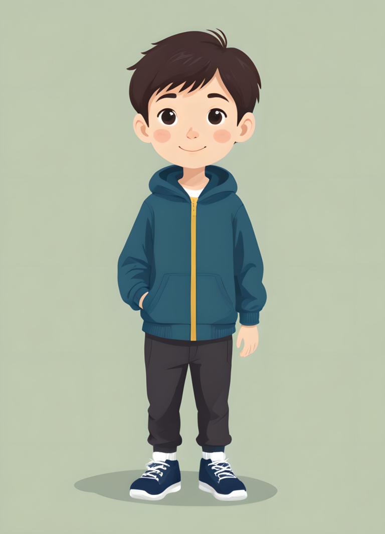 Illustration,Illustration, People, boy, 1boy, male focus, hand in pocket, hood, smile, blush stickers