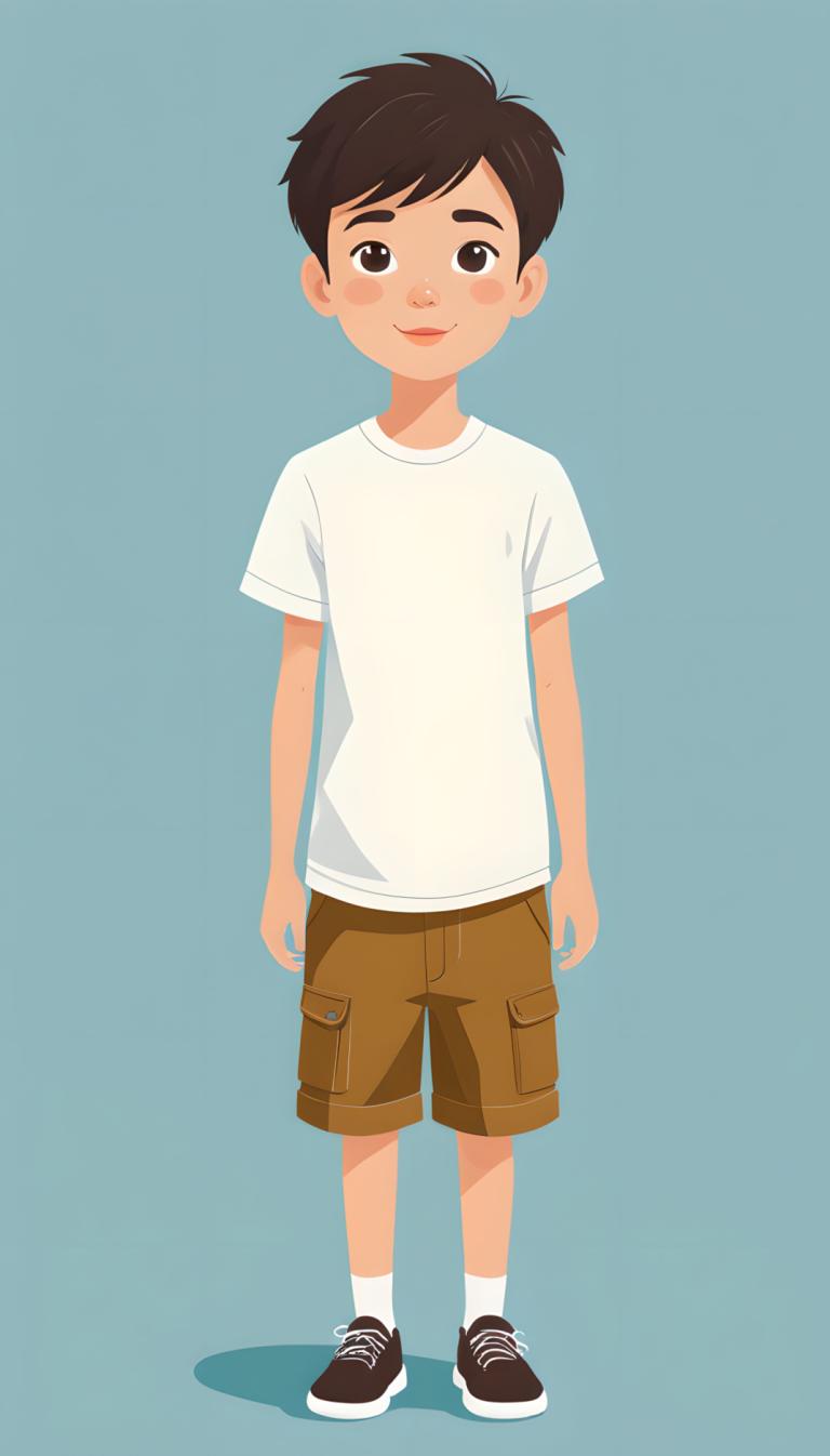 Illustration,Illustration, People, boy, 1boy, solo, male focus, shorts, shirt, shoes, blue background