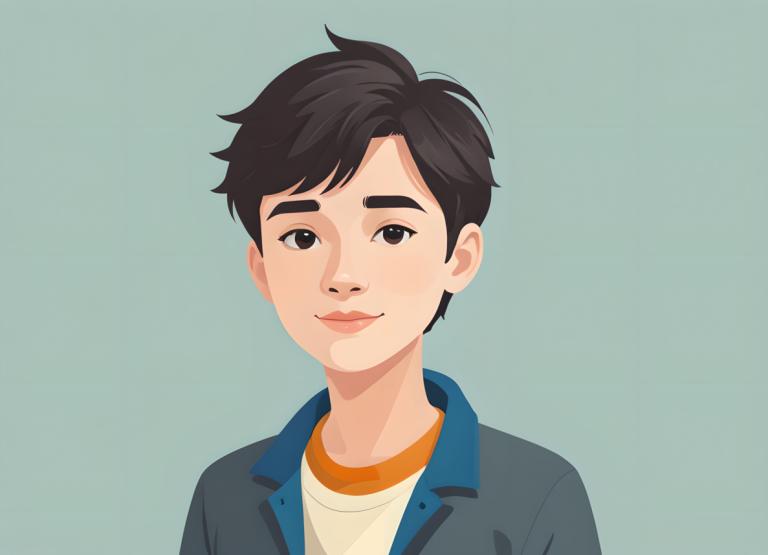 イラスト,イラスト, 人物, 少年, ソロ, 男の子1名, 男性の焦点, 黒髪, シンプルな背景, 視聴者を見ている, シャツ, 笑顔, 黒目, 緑の背景, 上半身, 茶色の目, ジャケット