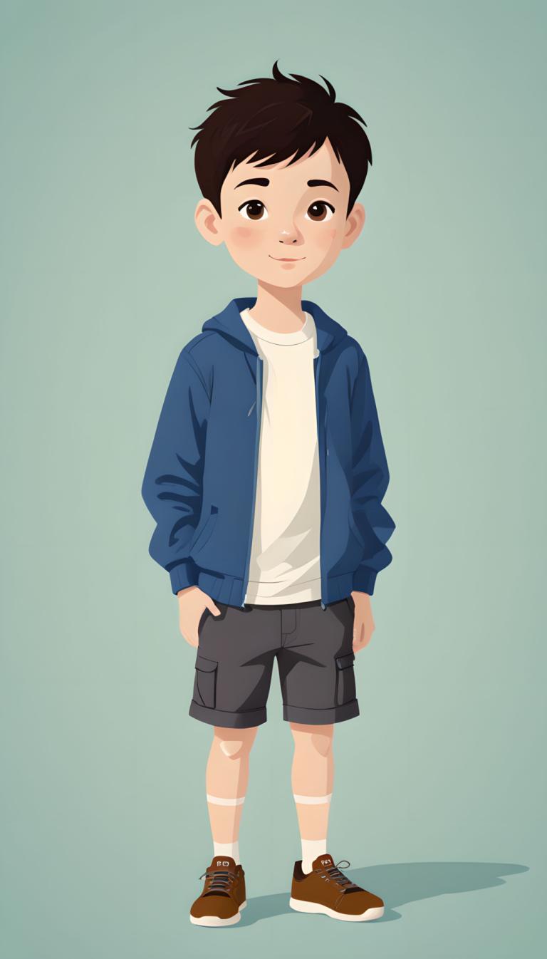 Illustration,Illustration, People, boy, 1boy, male focus, solo, shorts, shoes, brown eyes, socks, shirt