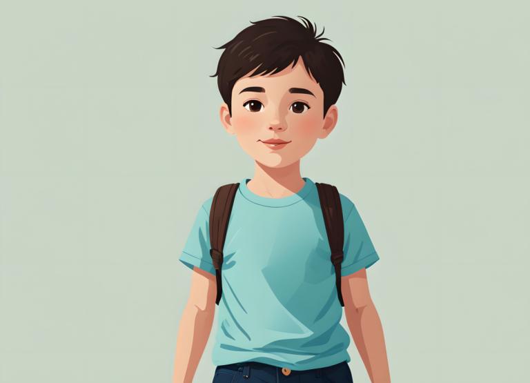 Illustration,Illustration, People, boy, solo, 1boy, male focus, shirt, backpack, simple background