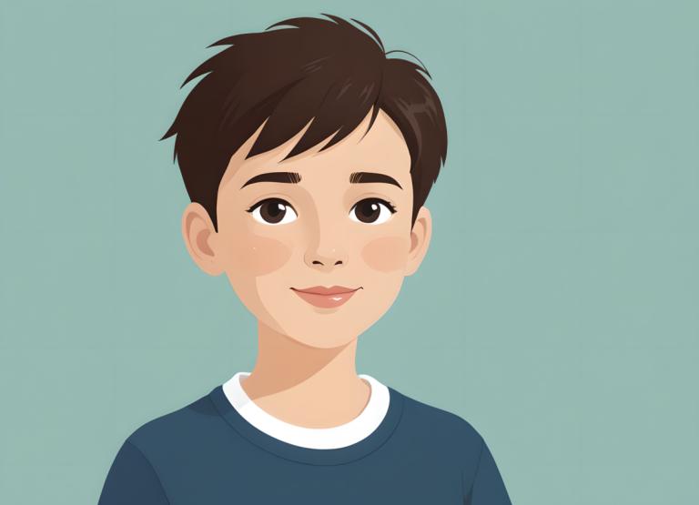 Háttér eltávolítása, Illustration, People, boy, solo, brown hair, brown eyes, simple background, looking at viewer, shirt, smile, green background, blue shirt, aqua background, short hair, 1girl, upper body, lips, 1boy, blush stickers, male focus, blue background