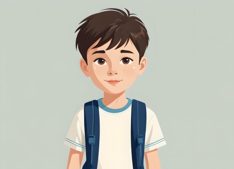 Illustration,Illustration, People, boy, 1boy, male focus, solo, brown eyes, brown hair, shirt