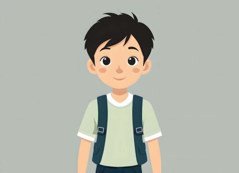 Illustration,Illustration, People, boy, 1boy, male focus, solo, black hair, shirt, smile, simple background