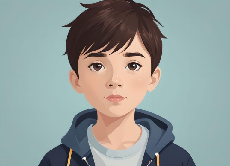 Illustration,Illustration, People, boy, solo, brown hair, brown eyes, hood, looking at viewer