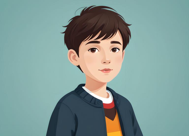 Illustration,Illustration, People, boy, solo, brown hair, brown eyes, looking at viewer, simple background