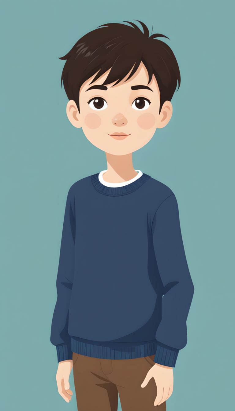 Illustration,Illustration, People, boy, 1boy, male focus, solo, simple background, blue background