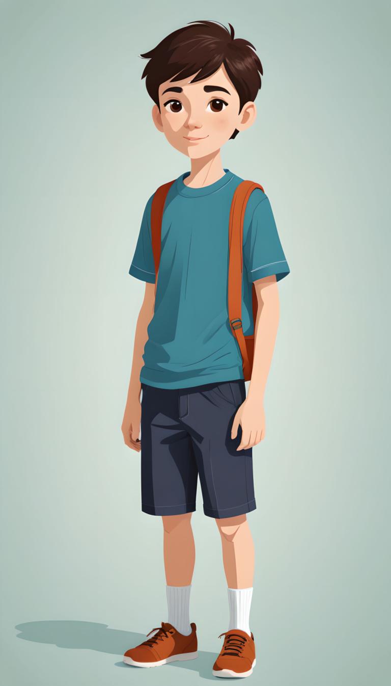 Illustration,Illustration, People, boy, 1boy, solo, male focus, shirt, shorts, brown hair, brown eyes