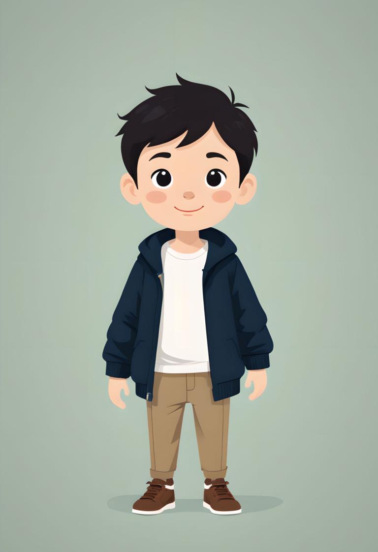 Illustration,Illustration, People, boy, 1boy, male focus, black hair, solo, smile, black eyes, jacket, shirt