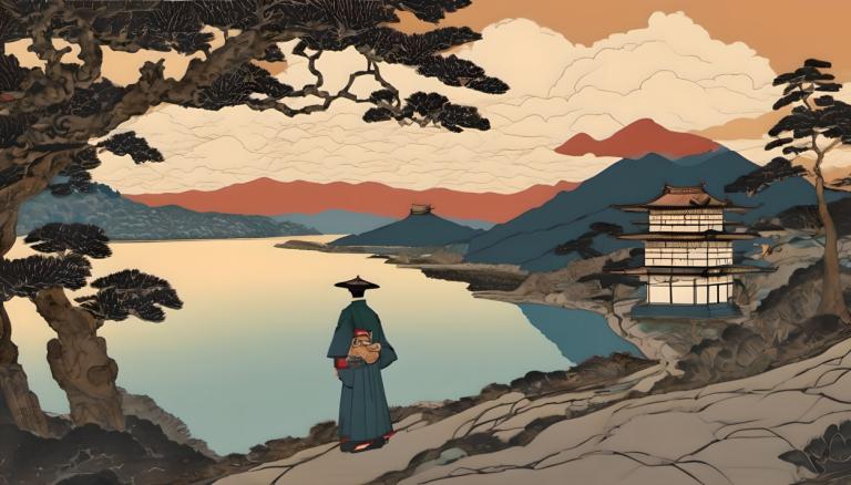 Ukiyo-E,Ukiyo-E, Ihmiset, mies, puu, lintu, ulkona, pilvi, yksin, taivas, eläin päähän, 1 tyttö