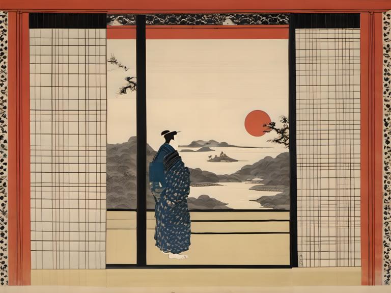 Ukiyo-E,Ukiyo-E, Lidé, muž, japonské oblečení, sólo, kimono, 1 dívka, parodie na výtvarné umění, hora fuji