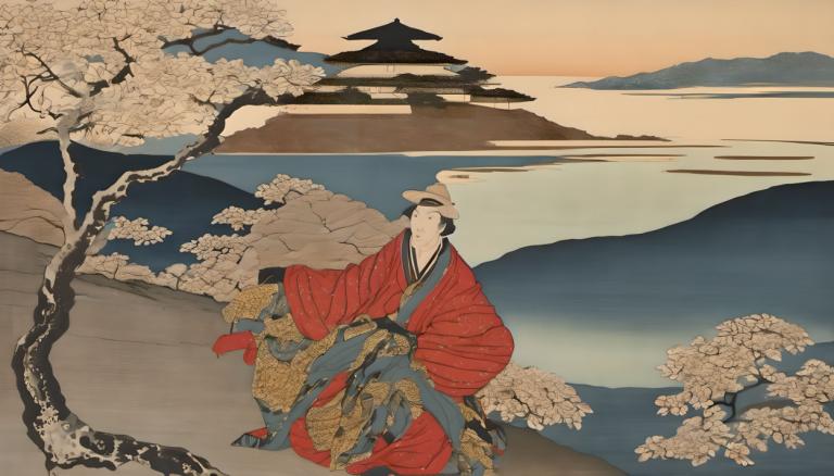 Ukiyo-E,Ukiyo-E, Ανθρωποι, άνδρας, μονοφωνία, δέντρο, ιαπωνικά ρούχα, σε εξωτερικό χώρο, καπέλο