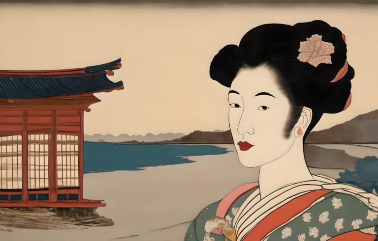 Ukiyo-E,Ukiyo-E, Gente, mujer, 1 chica, solo, ropa japonesa, parodia de bellas artes, kimono