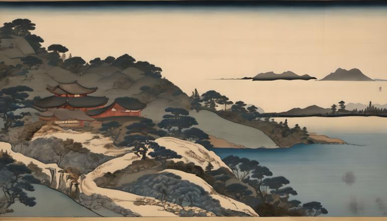 Ukiyo-E,Ukiyo-E, Natur, landskap, ingen mennesker, natur, tre, utendørs, østasiatisk arkitektur, arkitektur