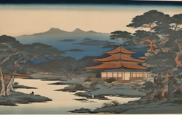 Ukiyo-E,Ukiyo-E, Naturaleza, paisaje, escenario, árbol, al aire libre, montaña, no humanos, cielo