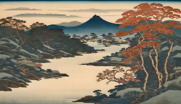 Ukiyo-E,Ukiyo-E, Nature, landscape, no humans, scenery, mountain, tree, outdoors, sky, landscape, cloud