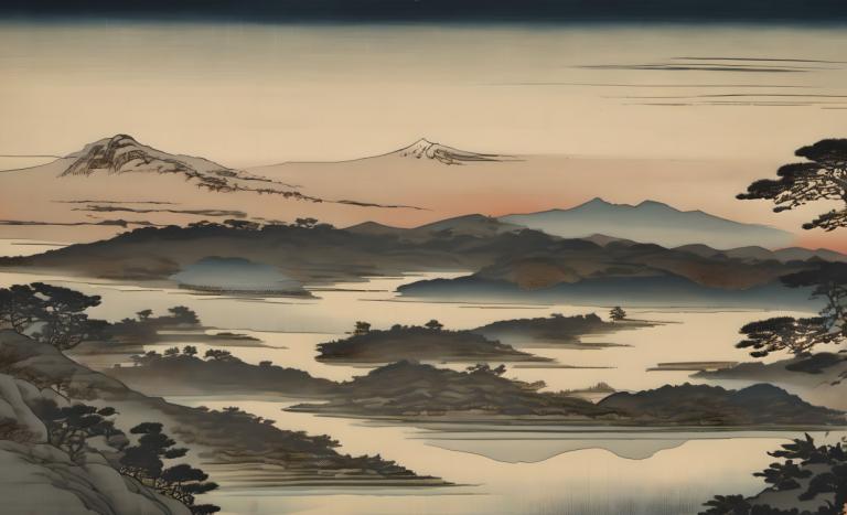 Ukiyo-E,Ukiyo-E, Natuur, landschap, geen mensen, landschap, berg, buitenshuis, boom, landschap, lucht, natuur