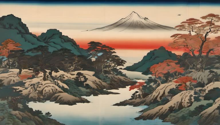 Ukiyo-E,Ukiyo-E, Natur, Landschaft, Berg, keine Menschen, Landschaft, Baum, Landschaft, draußen, Natur