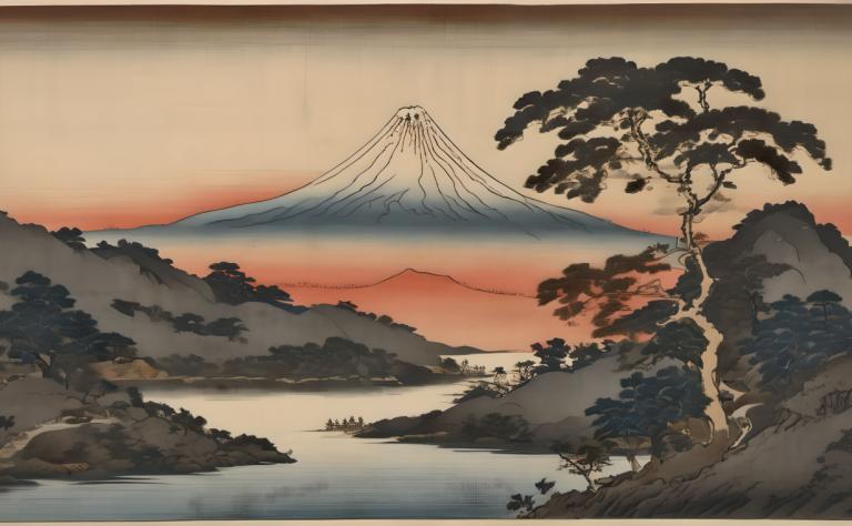 Ukiyo-E,Ukiyo-E, Natur, Landschaft, keine Menschen, Landschaft, Berg, Baum, draußen, Landschaft, Himmel