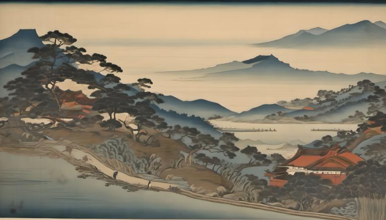 Ukiyo-E,Ukiyo-E, Natur, Landschaft, Landschaft, Berg, Baum, draußen, keine Menschen, Landschaft, Himmel, Natur