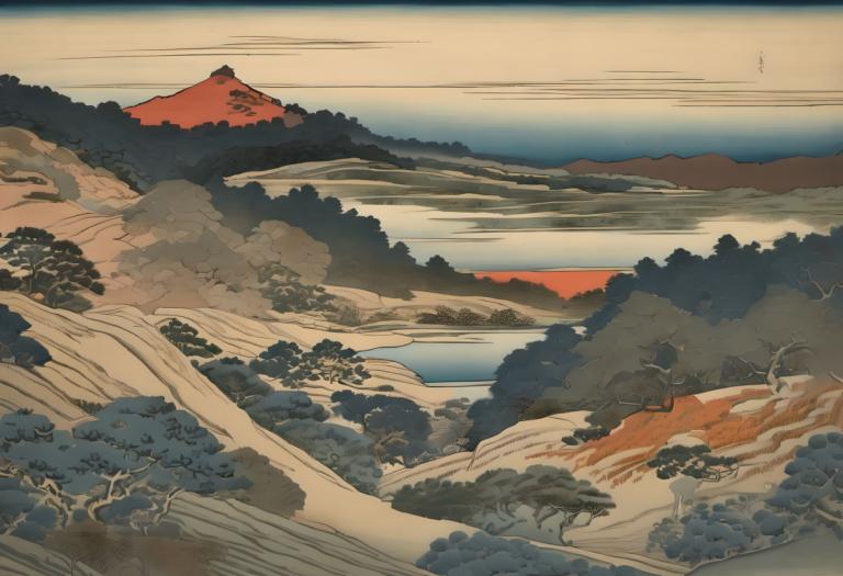 Ukiyo-E,Ukiyo-E, Nature, landscape, no humans, scenery, tree, mountain, outdoors, nature, landscape, forest