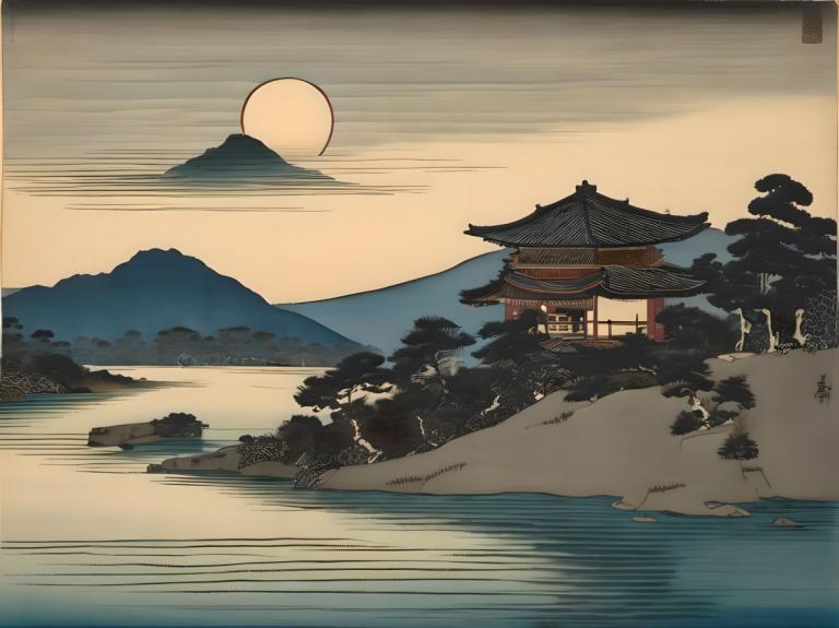 Ukiyo-E,Ukiyo-E, Luonto, maisema, ei ihmisiä, maisema, vuori, puu, ulkona, Itä-Aasian arkkitehtuuri