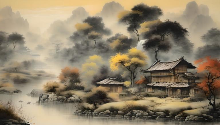 Chinese Paintings,Chinese Paintings, Nature, landscape, no humans, scenery, tree, architecture