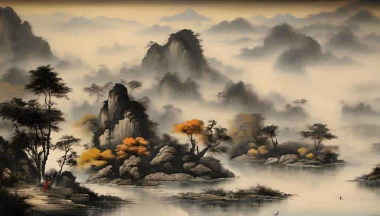 Chinese Paintings,Chinese Paintings, Nature, landscape, tree, scenery, mountain, nature, outdoors, 1girl