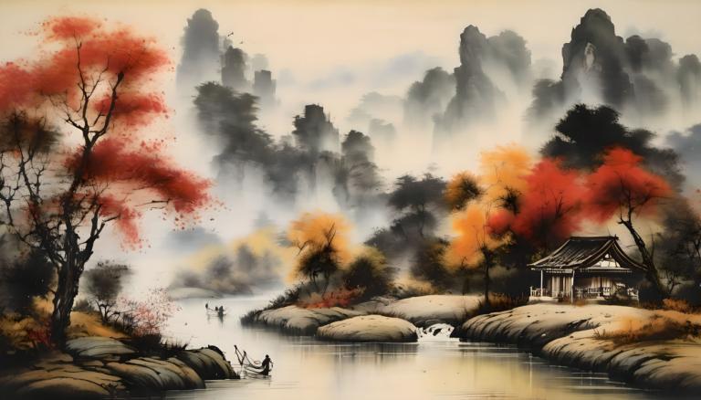 Chinese Paintings,Chinese Paintings, Nature, landscape, tree, scenery, inubashiri momiji, shameimaru aya