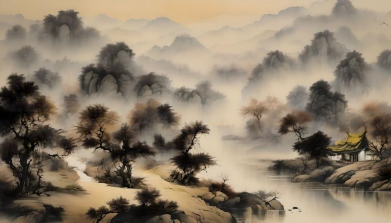 Chinese Paintings,Chinese Paintings, Nature, landscape, tree, scenery, no humans, nature, mountain, forest