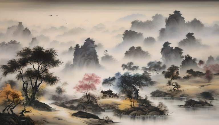 Chinese Paintings,Chinese Paintings, Nature, landscape, no humans, scenery, tree, outdoors, landscape