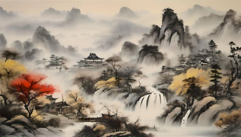 Chinese Paintings,Chinese Paintings, Nature, landscape, no humans, scenery, tree, architecture