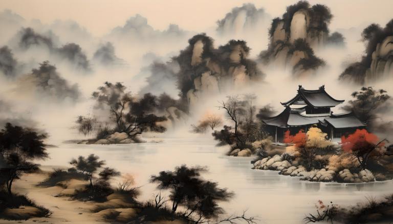 Chinese Paintings,Chinese Paintings, Nature, landscape, no humans, scenery, tree, architecture